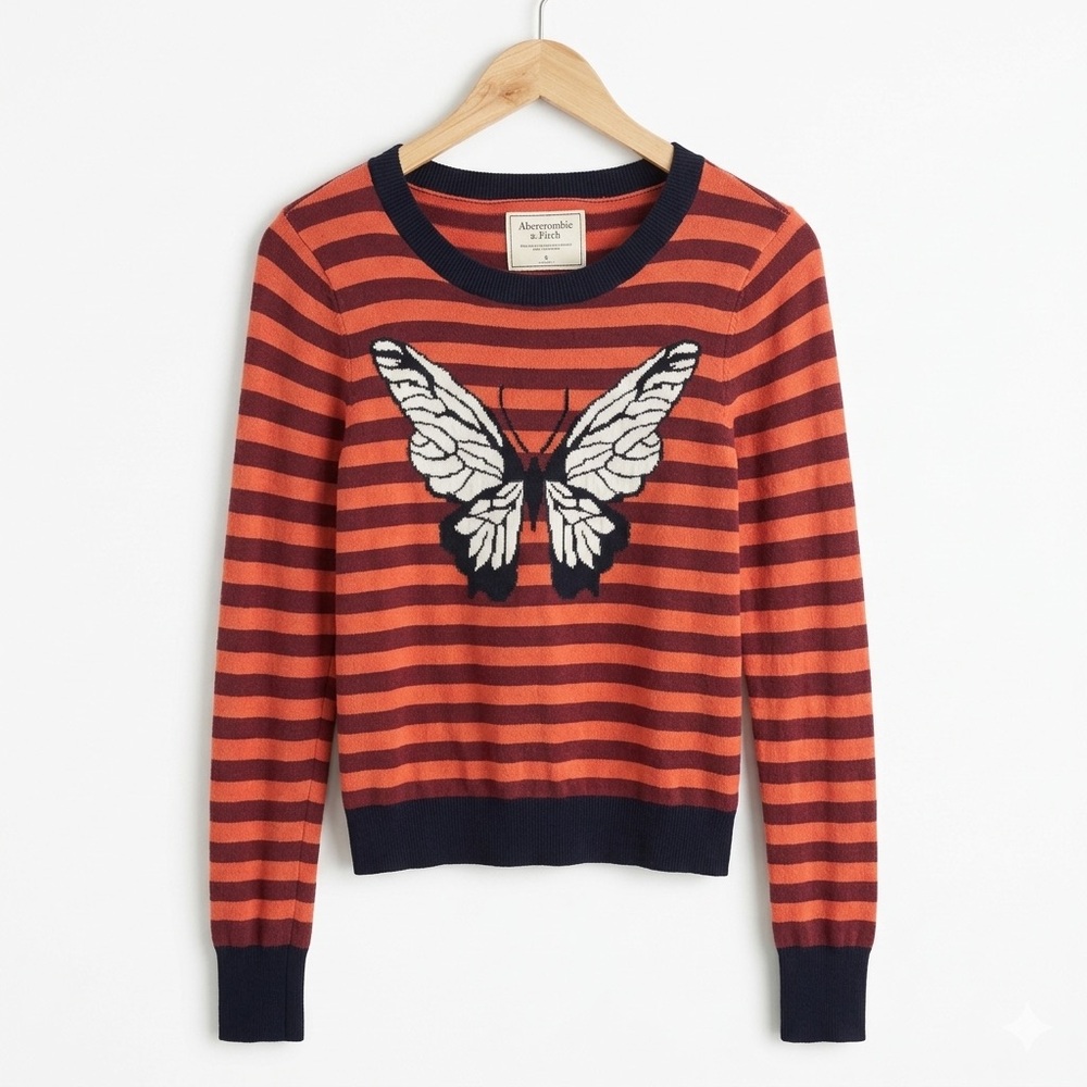 Abercrombie & Fitch Orange & Navy Striped Butterfly Pullover